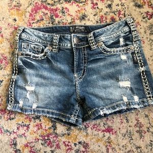 Silver denim shorts